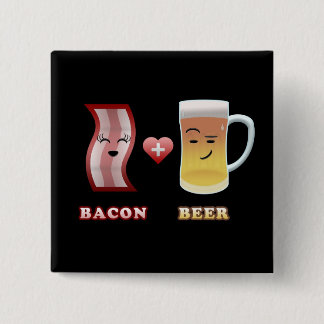 Bacon + Beer In Love (black bkgd) 2 Inch Square Button