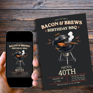 Bacon & Brews 40th Birthday BBQ Man  Invitation