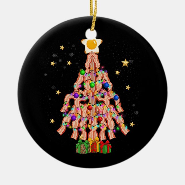 Bacon Christmas Tree Egg Top Pork Lover Merry Xmas Ceramic Ornament (Front)
