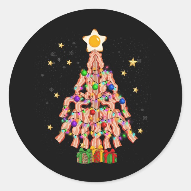 Bacon Christmas Tree Egg Top Pork Lover Merry Xmas Classic Round Sticker (Front)