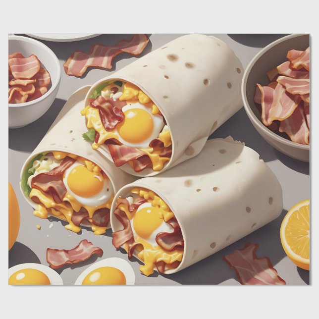 Bacon Egg Cheese Breakfast Wrap Wrapping Paper (Flat)