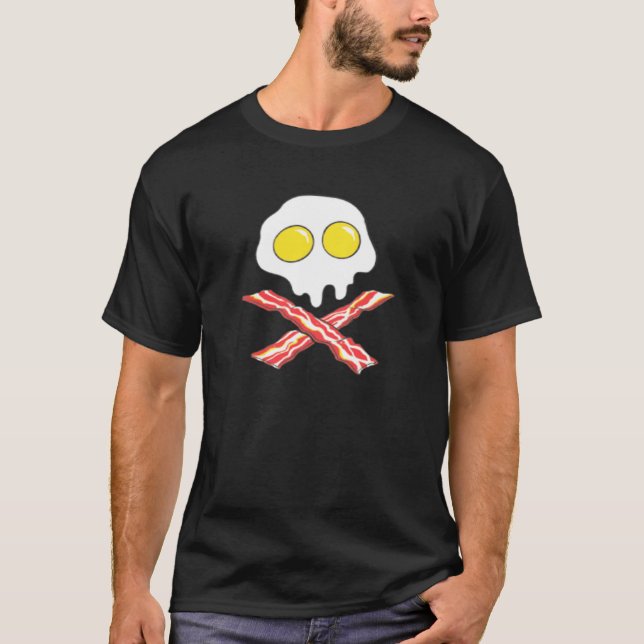 Bacon Egg Skull Crossbones Pork Lover Breakfast T-Shirt (Front)