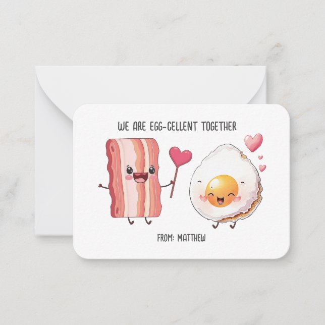 BACON EGGS KID PUNNY Valentines Day Classroom  Card (Front)