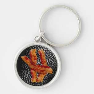 Bacon/Faux Black Leather Keychain
