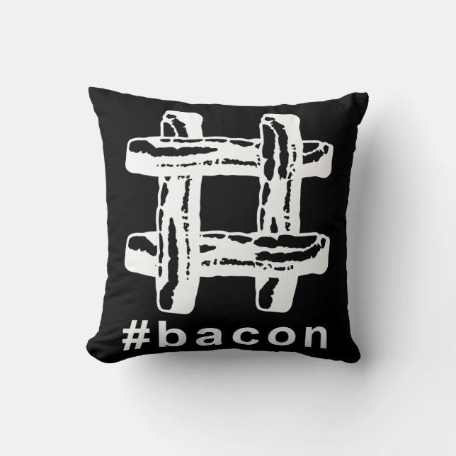 Bacon Fest Hashtag (Black Background) Throw Pillow (Front)
