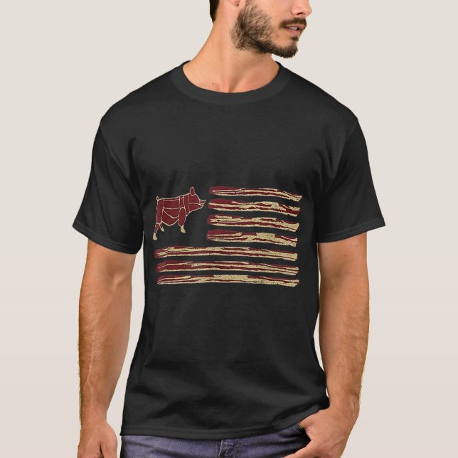 Bacon Flag Pig Vintage T-Shirt (Front)