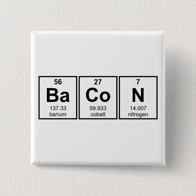 Bacon Periodic Table Element Symbols 2 Inch Square Button (Front)