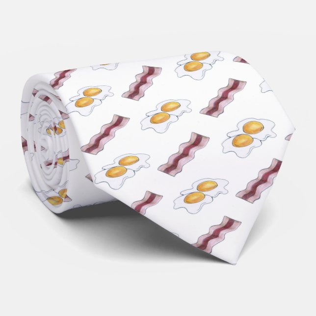 Bacon Strips and Fried Eggs Breakfast Food Pairing Tie (Rolled)