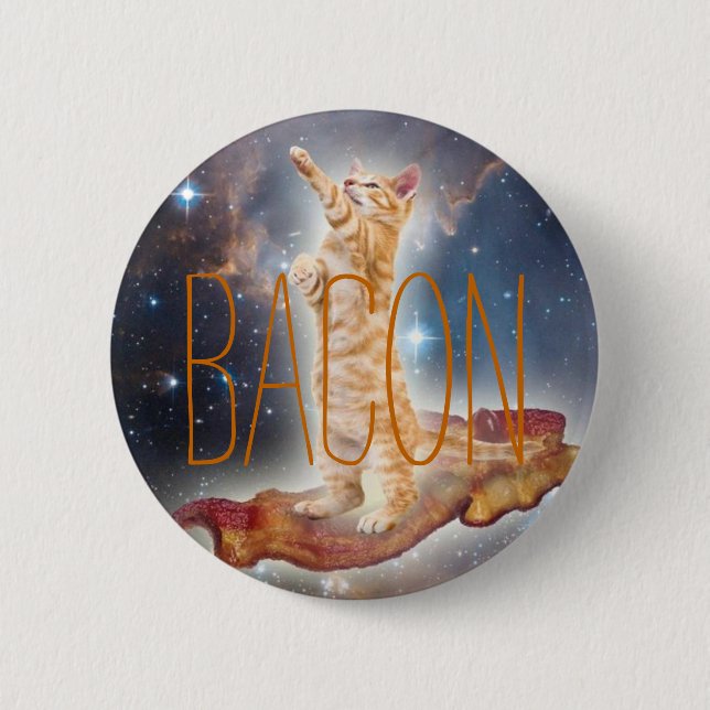 Bacon Surfing Cat 2 Inch Round Button (Front)