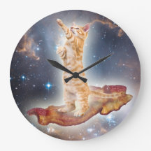 Bacon Surfing Cat Clock
