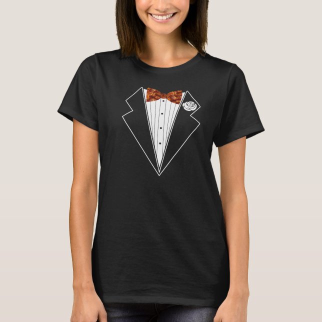 Bacon Tuxedo Bow T Shirt Long Sleeve (Front)