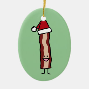 Bacon Wearing a Santa Hat Christmas Ceramic Ornament