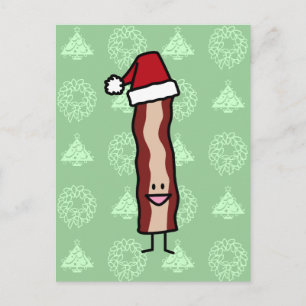 Bacon Wearing a Santa Hat Christmas Holiday Postcard