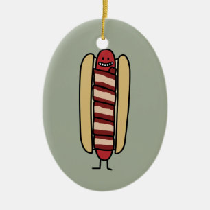 Bacon Wrapped Hot Dog Hotdog Wiener Bacon-wrapped Ceramic Ornament