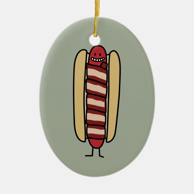 Bacon Wrapped Hot Dog Hotdog Wiener Bacon-wrapped Ceramic Ornament (Front)