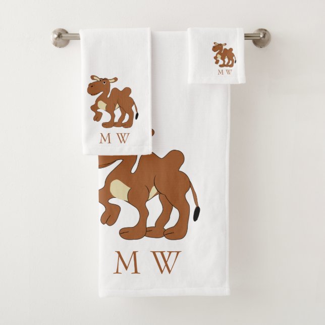 Bactrian Camel Design Monogrammed Bath Towel Set (Insitu)