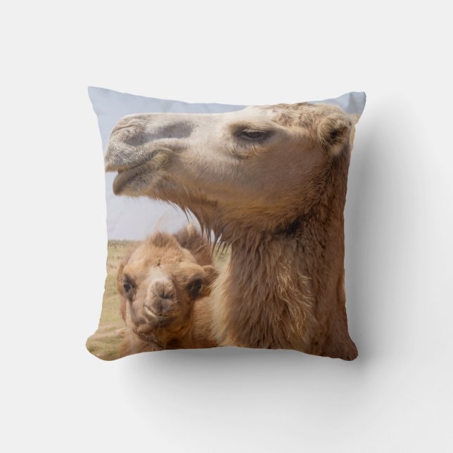Bactrian Camel Portrait Throw Pillow (Front)