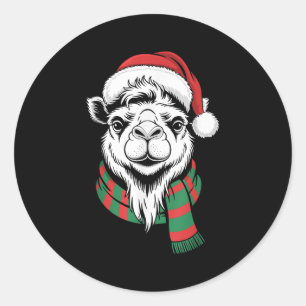 Bactrian Camel Xmas Santa Hat Scarf Christmas Cost Classic Round Sticker