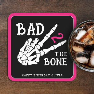 Bad 2 the Bone Skeleton 2nd Birthday Party Square Paper Coaster