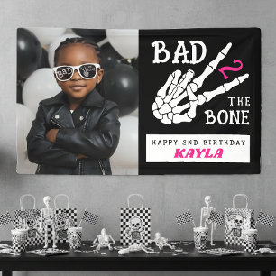 Bad 2 the Bone Skeleton Photo 2nd Birthday Party Banner