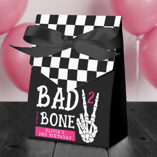 Bad 2 the Bone Skeleton Pink 2nd Birthday Party Favor Box
