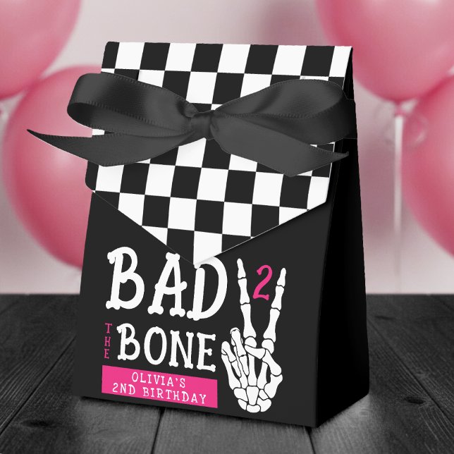 Bad 2 the Bone Skeleton Pink 2nd Birthday Party Favor Box (Creator Uploaded)