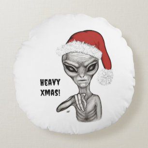 Bad Alien , Heavy Xmas ! Round Pillow