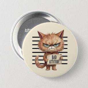 Bad Attitude Cat Mugshot – Funny Feline Design 3 Inch Round Button