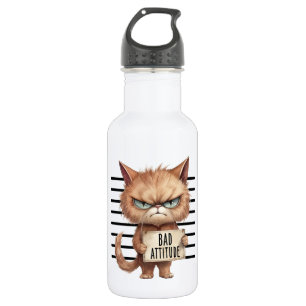 Bad Attitude Cat Mugshot – Funny Feline Design 532 Ml Water Bottle