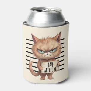 Bad Attitude Cat Mugshot – Funny Feline Design Can Cooler