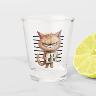 Bad Attitude Cat Mugshot – Funny Feline Design Shot Glass