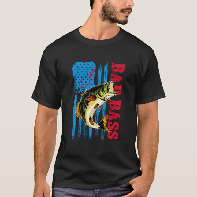Bad Bass Flag Fishing T-Shirt (Front)