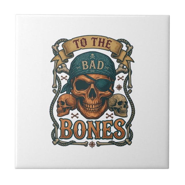 Bad Bones Pirate Skull Bandana Rope Crossbones Tile (Front)