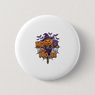 Bad Boo Jee Pumpkin Scarecrow Purple Owl Bats 2 Inch Round Button