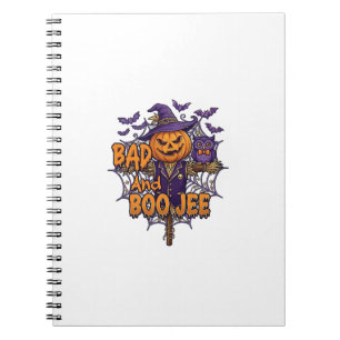 Bad Boo Jee Pumpkin Scarecrow Purple Owl Bats Notebook