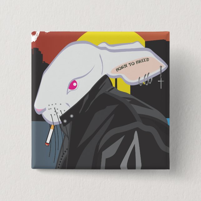 BAD BUNNY 2 INCH SQUARE BUTTON (Front)