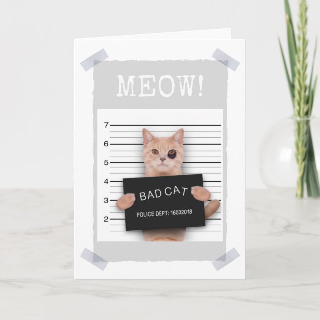 BAD CAT Police Mugshot - MEOW! Card (Front)