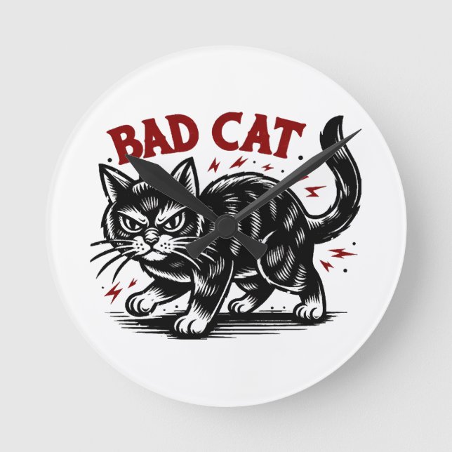 Bad Cat Round Clock (Front)