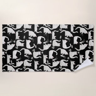 Bad Cats Knocking Stuff Over, White Cats on Black Beach Towel
