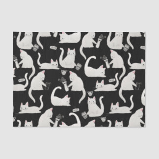 Bad Cats Knocking Stuff Over, White Cats on Black Tissue Paper