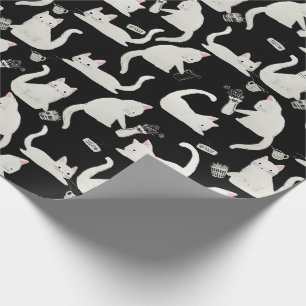 Bad Cats Knocking Stuff Over, White Cats on Black Wrapping Paper