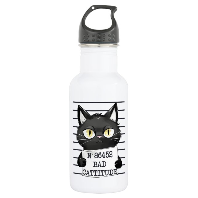Bad Cattitude – Black Cat Mugshot 532 Ml Water Bottle (Front)