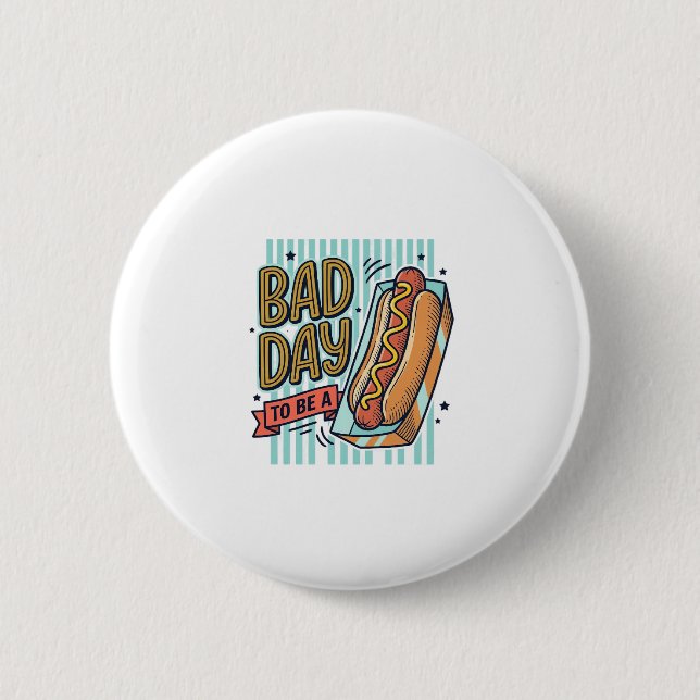 Bad Day Hot Dog Retro Vector Shirt Design_1 2 Inch Round Button (Front)