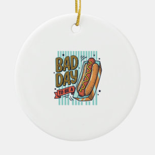 Bad Day Hot Dog Retro Vector Shirt Design_1 Ceramic Ornament