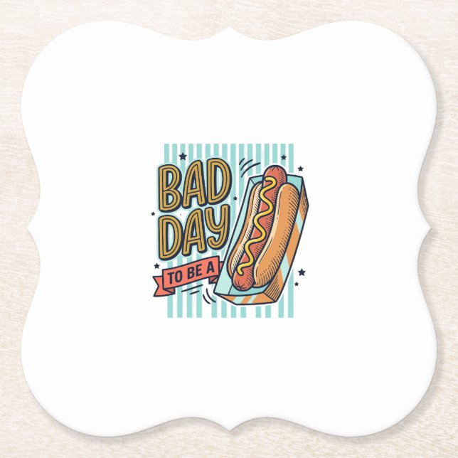Bad Day Hot Dog Retro Vector Shirt Design_1 Paper Coaster (Front)