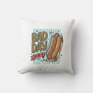 Bad Day Hot Dog Retro Vector Shirt Design_1 Throw Pillow