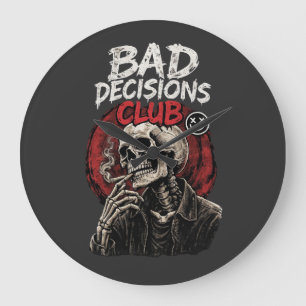 Bad Decisions Club Skeleton in Leather Jacket  Large Clock