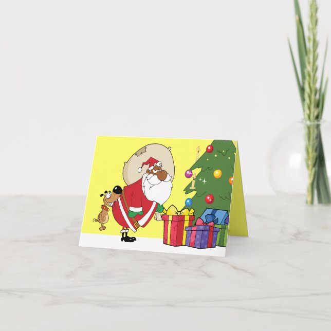 Bad Dog Bites Black Santa on the Butt Holiday Card (Front)