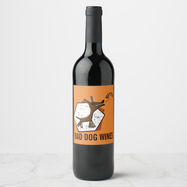 Bad dog growling edgy humour wine label (Front)