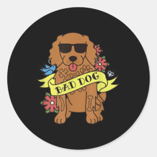 Bad Dog Tattoo Er Spaniel Dog  Classic Round Sticker